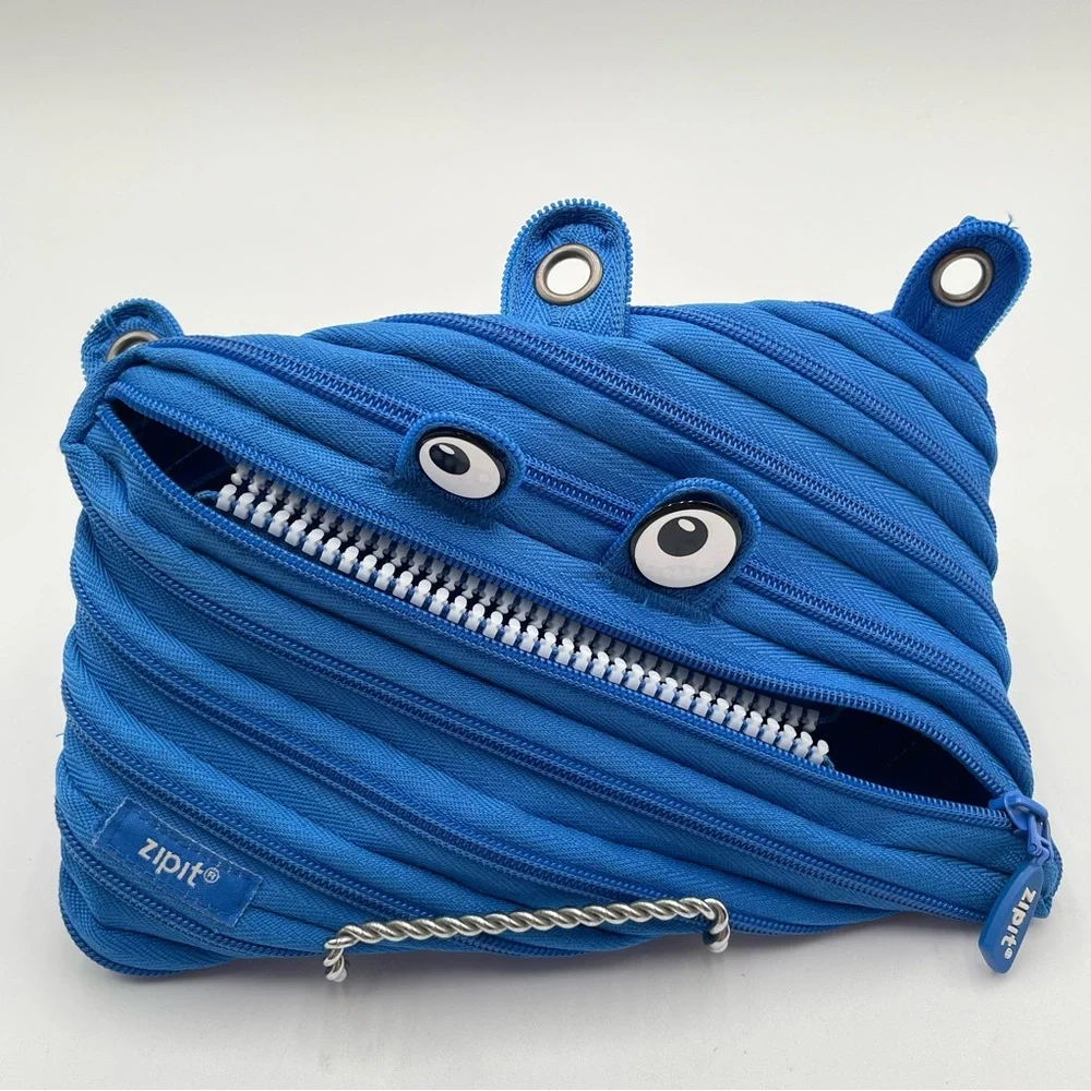 Zipit Blue Monster Pencil Case Pouch fun School Work Smile Kids